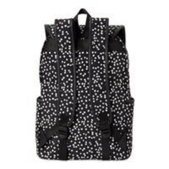 NO BOUNDARIES NYLON FLAP BACKPACK W/VINYL POCKET - BLACK DOT - Picture 2 of 4